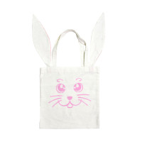 Дитяча сумка-шопер "Заєць" розмір 33*33 см біла з рожевими вушками (60714)