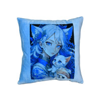 Подушка плюшева "Аніме, дівчина з кошеням" розмір 35*35 см блакитна (60731)