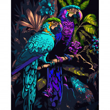 Картина за номерами Strateg ПРЕМІУМ Папуги на гілці на чорному фоні розміром 40х50 см (AH1012)