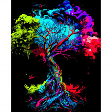 Картина за номерами Strateg ПРЕМІУМ Райдужне дерево на чорному фоні розміром 40х50 см (AH1014)