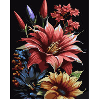 Картина за номерами Strateg ПРЕМІУМ Ексклюзивний букет на чорному фоні розміром 40х50 см (AH1042)