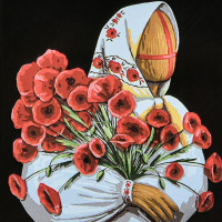 Картина за номерами Strateg ПРЕМІУМ Маковія на чорному фоні з лаком розміром 40х40 см (AV4040-91)