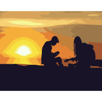 Картина за номерами Strateg ПРЕМІУМ Пара на заході розміром 40х50 см (DY074)