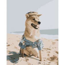 Картина по номерами Strateg ПРЕМИУМ Шиба-ину на пляже размером 40х50 см (DY110)