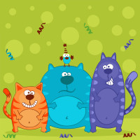 Картина по номерам Strateg ПРЕМИУМ Разноцветные коты с лаком и с уровнем размером 30х30 см (ES-0837)