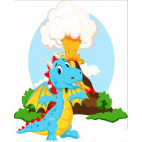 Картина за номерами Strateg ПРЕМІУМ Дракончик та вулкан розміром 30х30 см (ES127)