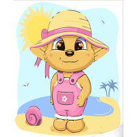 Картина за номерами Strateg ПРЕМІУМ Ведмедик на пляжі розміром 30х30 см (ES146)