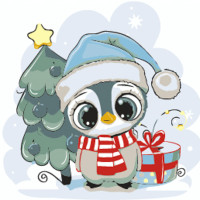 Картина по номерам Strateg ПРЕМИУМ Пингвин с елкой размером 30х30 см (ES230)