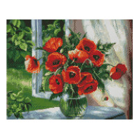 Алмазная мозаика Маки на подоконнике 40х50 см FA10423