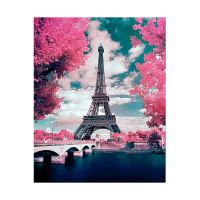Алмазная мозаика Эйфелевая башня в цвету деревьев 40х50 см FA40133