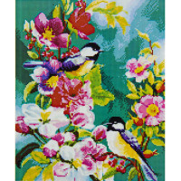 Алмазна мозаїка Синиці серед квітів 40х50 см FA40451