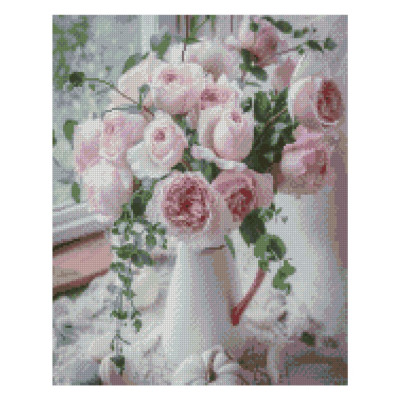 Алмазна мозаїка Букет ніжних рожевих троянд 40х50 см FA40603