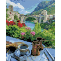 Алмазна картина Strateg ПРЕМІУМ Кава в турках на природі розміром 40х50 см FA40843