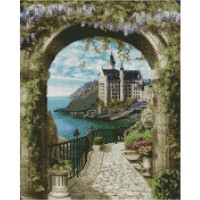 Алмазная картина Strateg ПРЕМИУМ По набережной к замку размером 40х50 см FA40873