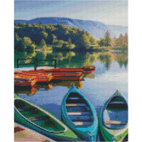 Алмазна картина Strateg ПРЕМІУМ Пристань для човнів розміром 40х50 см FA40889
