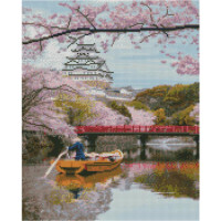 Алмазна картина Strateg ПРЕМІУМ Сакура на воді розміром 40х50 см FA40906