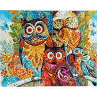 Картина за номерами Strateg ПРЕМІУМ Сім'я совушек розміром 40х50 см (GS013)