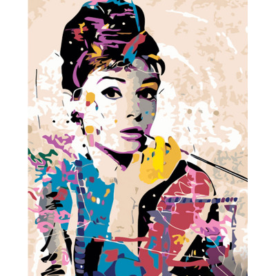 Картина по номерам Strateg ПРЕМИУМ Цветная Одри Хепберн с лаком размером 40х50 см (GS1077)