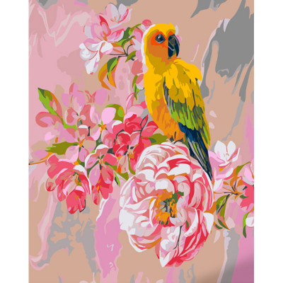 Картина за номерами Strateg ПРЕМІУМ Акварельний папужка з лаком розміром 40х50 см (GS1111)