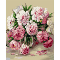 Картина за номерами Strateg ПРЕМІУМ Рожеві півонії з лаком розміром 40х50 см (GS1129)