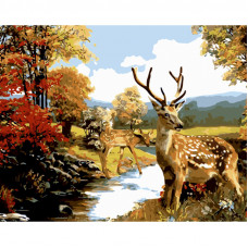 Картина за номерами Strateg ПРЕМІУМ Олені в лісі розміром 40х50 см (GS1173)