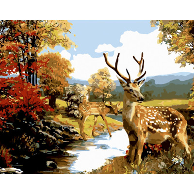Картина за номерами Strateg ПРЕМІУМ Олені в лісі розміром 40х50 см (GS1173)
