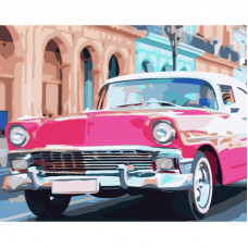 Картина за номерами Strateg ПРЕМІУМ Рожеве авто Гавани розміром 40х50 см (GS1198)