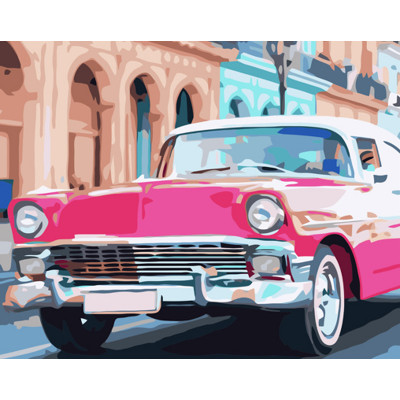 Картина по номерам Strateg ПРЕМИУМ Розовое авто Гаваны размером 40х50 см (GS1198)