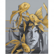 Картина по номерам Strateg ПРЕМИУМ Золотые рыбки размером 40х50 см (GS1253)