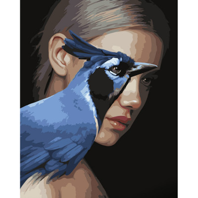 Картина по номерам Strateg ПРЕМИУМ Девушка и синяя птица с лаком размером 40х50 см (GS1264)