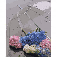 Картина по номерам Strateg ПРЕМИУМ Гортензии под зонтиком размером 40х50 см (GS1286)