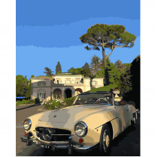 Картина за номерами Strateg ПРЕМІУМ Ретро авто біля маєтку розміром 40х50 см (GS1287)