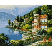 Картина за номерами Strateg ПРЕМІУМ Місто на березі розміром 40х50 см (GS130)