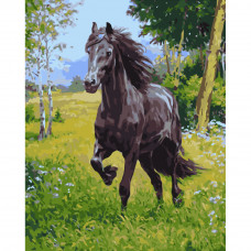 Картина по номерами Strateg ПРЕМИУМ Вороная лошадь размером 40х50 см (GS134)