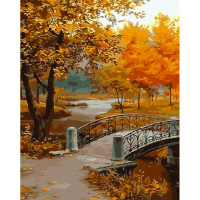 Картина по номерам Strateg ПРЕМИУМ Осенний парк с лаком и с уровнем размером 40х50 см (GS1373)