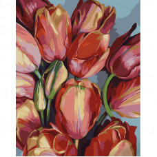 Картина за номерами Strateg ПРЕМІУМ Дивовижні тюльпани з лаком та з рівнем розміром 40х50 см (GS1396)
