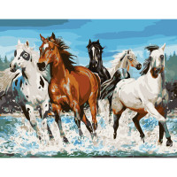 Картина за номерами Strateg ПРЕМІУМ Браві коні розміром 40х50 см (GS140)