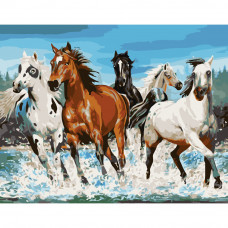 Картина за номерами Strateg ПРЕМІУМ Браві коні розміром 40х50 см (GS140)