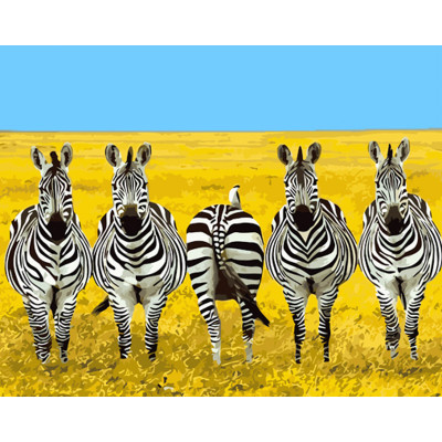 Картина по номерам Strateg ПРЕМИУМ Пятерка зебр с лаком и с уровнем размером 40х50 см (GS1521)