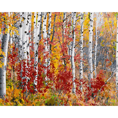 Картина за номерами Strateg ПРЕМІУМ Березовий ліс восени з лаком та з рівнем розміром 40х50 см (GS1523)