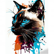 Картина за номерами Strateg ПРЕМІУМ Котик у барвах з лаком та з рівнем розміром 40х50 см (GS1525)