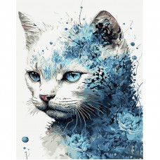 Картина по номерам Strateg ПРЕМИУМ Голубой котик с лаком и с уровнем размером 40х50 см (GS1534)