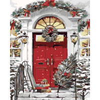Картина по номерам Strateg ПРЕМИУМ Дом с елкой и подарками с лаком и с уровнем размером 40х50 см (GS1569)