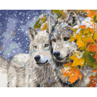 Картина за номерами Strateg ПРЕМІУМ Пара вовків з лаком та з рівнем розміром 40х50 см (GS1581)