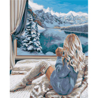 Картина по номерам Strateg ПРЕМИУМ Девушка с лаком и с уровнем размером 40х50 см (GS1589)