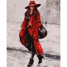 Картина по номерами Strateg ПРЕМИУМ Женщина в красной шляпе размером 40х50 см (GS163)
