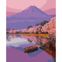 Картина за номерами Strateg ПРЕМІУМ Сакура під горою розміром 40х50 см (GS483)