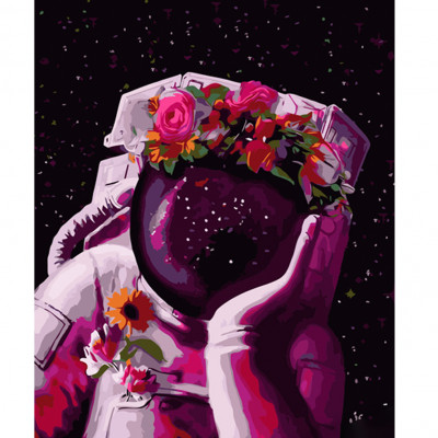 Картина по номерам Strateg ПРЕМИУМ Цветочный космонавт размером 40х50 см (GS581)