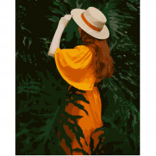 Картина за номерами Strateg ПРЕМІУМ Дівчина в зелені розміром 40х50 см (GS665)