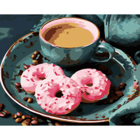 Картина по номерам Strateg ПРЕМИУМ Кофе с пончиками размером 40х50 см (GS870)